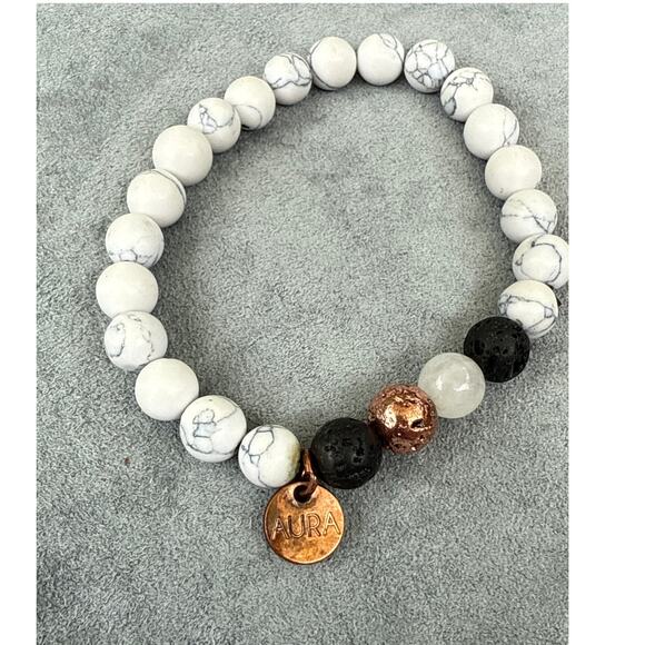 Aura Lava Rock Diffuser Bracelet 18K Gold-Plated Charm - Picture 1 of 5